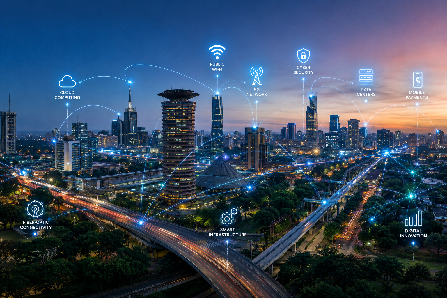 Smart city digital transformation with fiber optic light trails